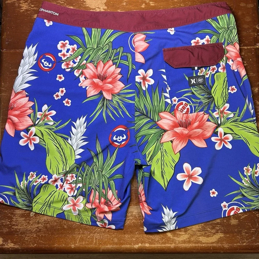 Hurley x 47 Chicago Cubs Phantom Boardshorts Mens 32 (Fits 34) Swim Trunk Floral